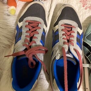 Asics Gray and Blue Sneakers with Red Accents